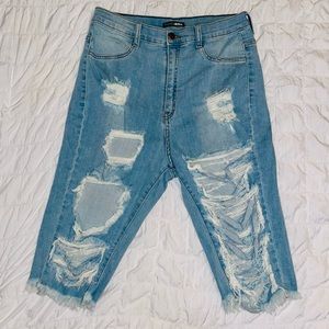 Bermuda High Waisted Distressed Shorts